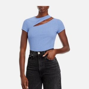 Aqua Cut Out Ribbed Trim T-Shirt